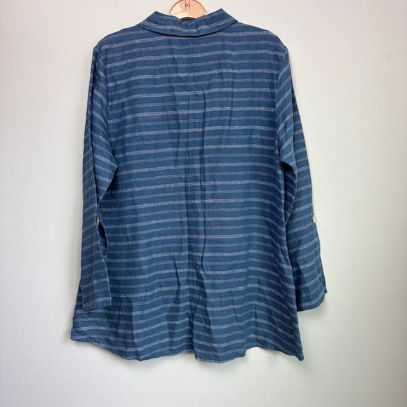 Habitat Linen Button Top Sz M White Blue Pin Striped Style 42511 Coastal Chic - Picture 3 of 16